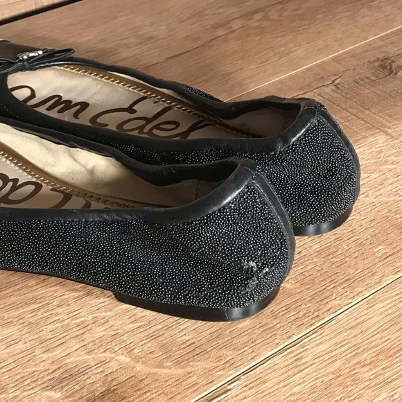 Sam Edelman Black Ballet Flats Womens 7.5 M Chrome Cap Toe Slip‎ On Casual - Picture 7 of 14